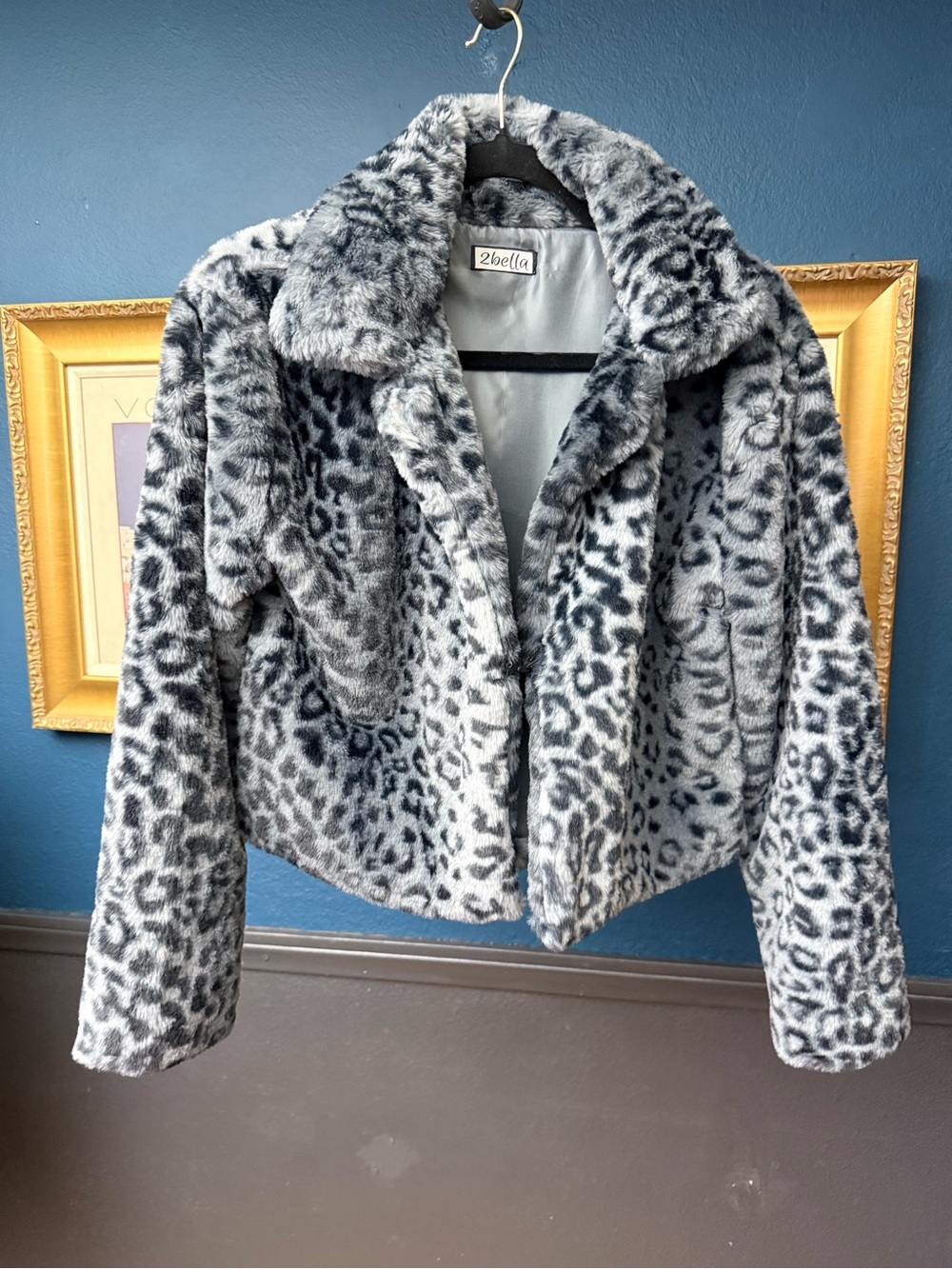 2bella Snow Leopard Faux Fur Cropped Jacket